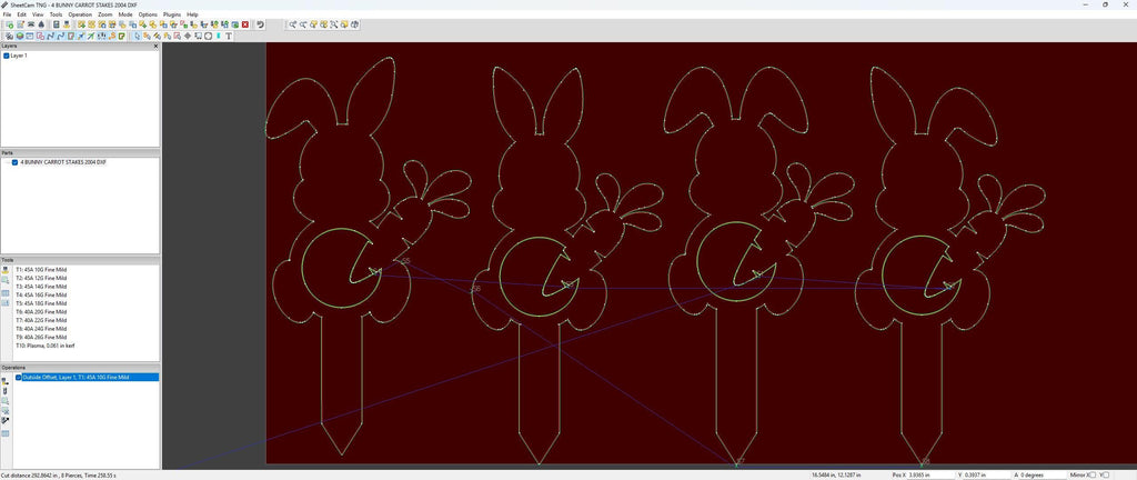 Four Bunny Carrot Yard Stakes vector paths in design software (photo 7)