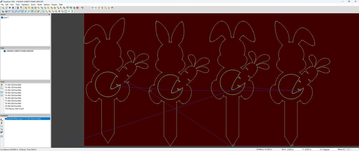 Four Bunny Carrot Yard Stakes vector paths in design software (photo 7)