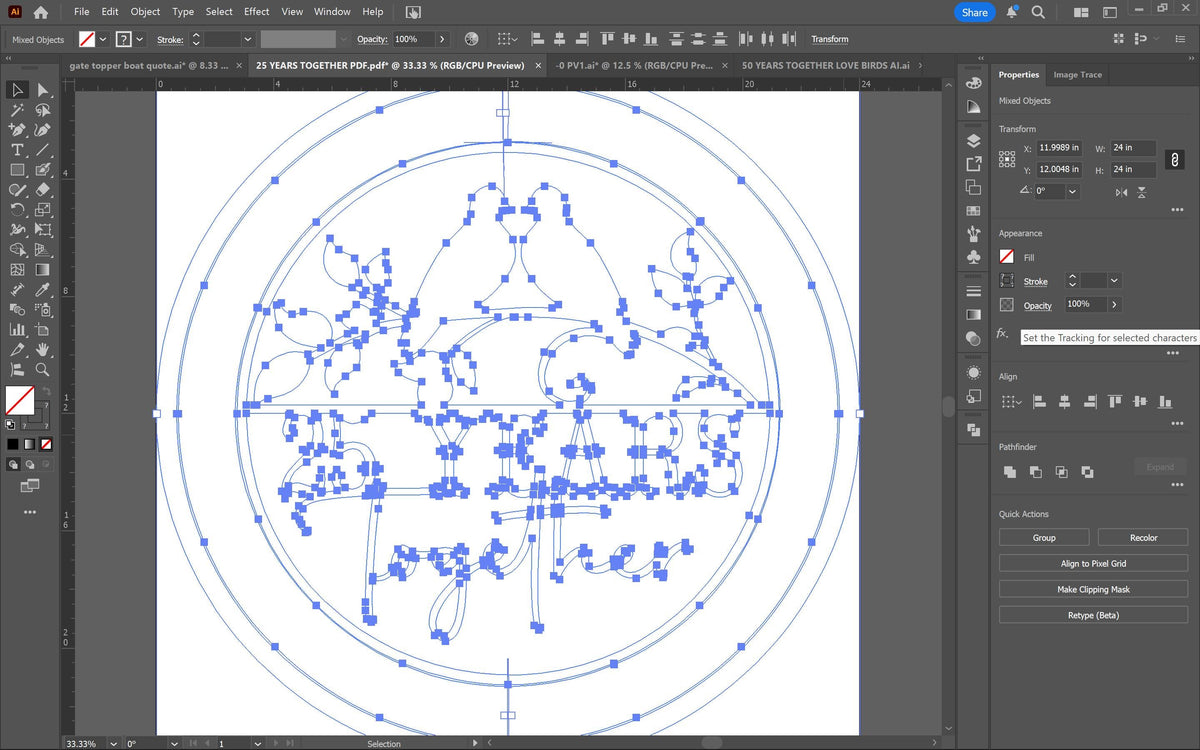 25 Years Together Love Birds Sign vector paths in design software (photo 6)