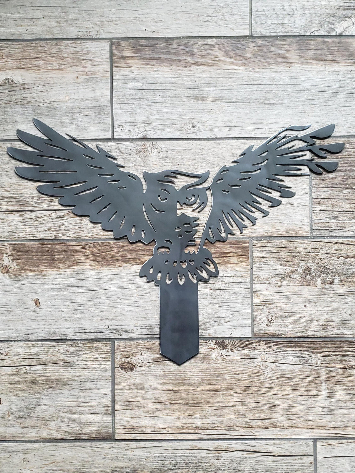 Owl Garden Stake finished metal example (photo 2)