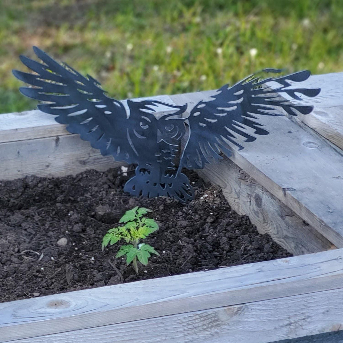 Owl Garden Stake finished metal example