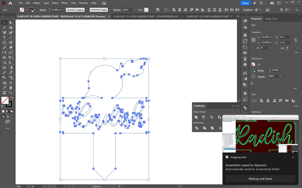 Radish Garden Stake vector paths in design software (photo 6)