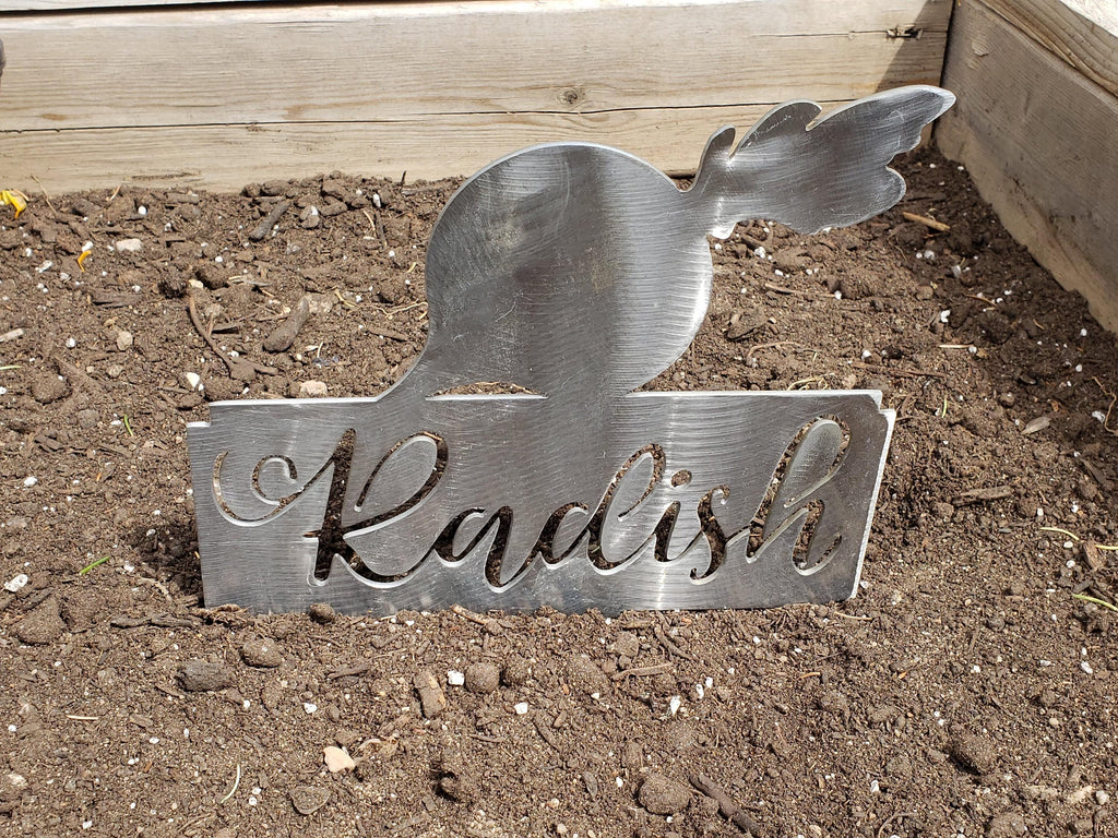 Radish Garden Stake finished metal example