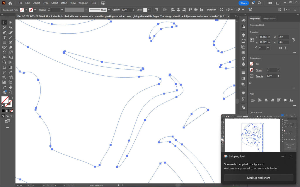 Peeking Alien Middle Finger vector paths in design software (photo 4)