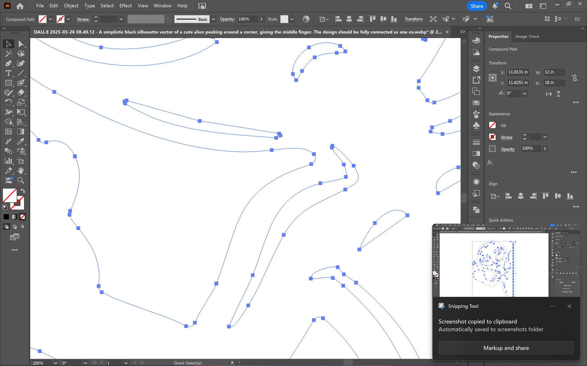 Peeking Alien Middle Finger vector paths in design software (photo 4)