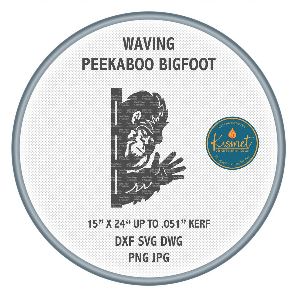 Waving Bigfoot Tree Hanger DXF/SVG design preview with file details
