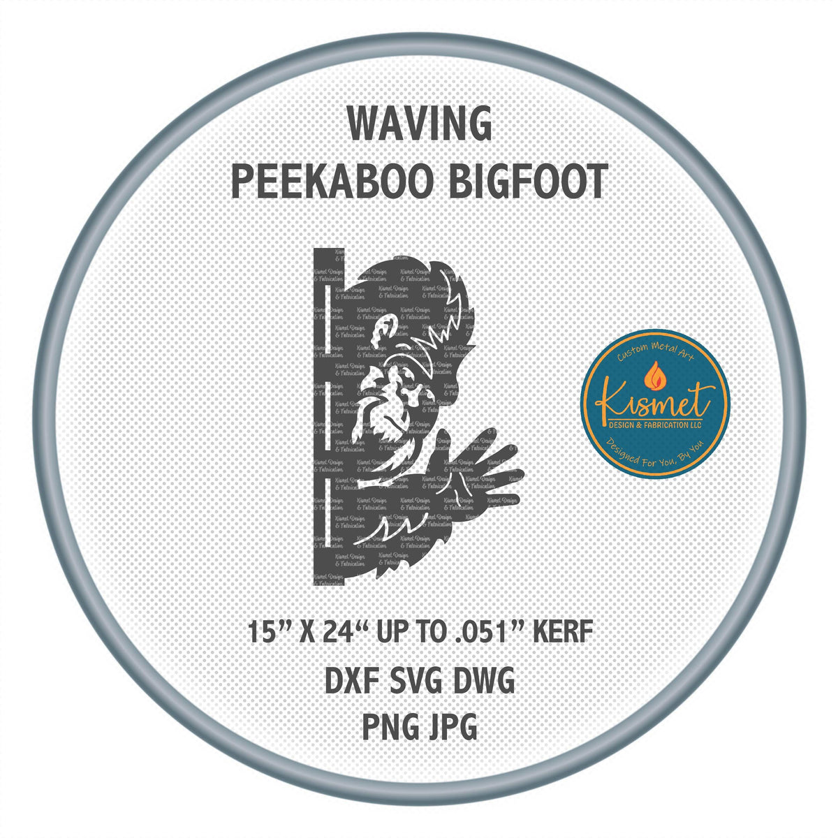 Waving Bigfoot Tree Hanger DXF/SVG design preview with file details