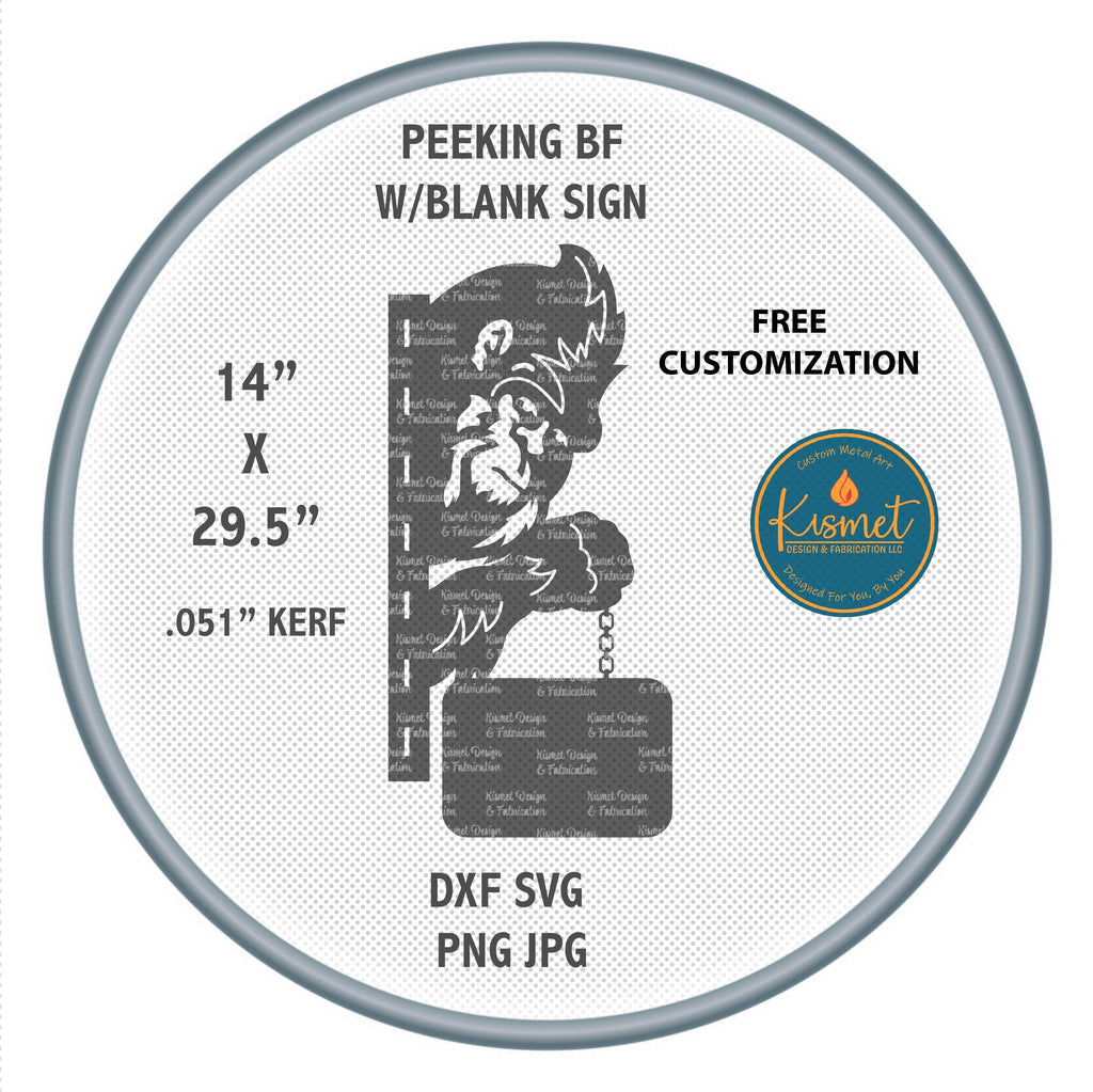 Peeking Bigfoot with Hanging Name Sign DXF/SVG design preview with file details