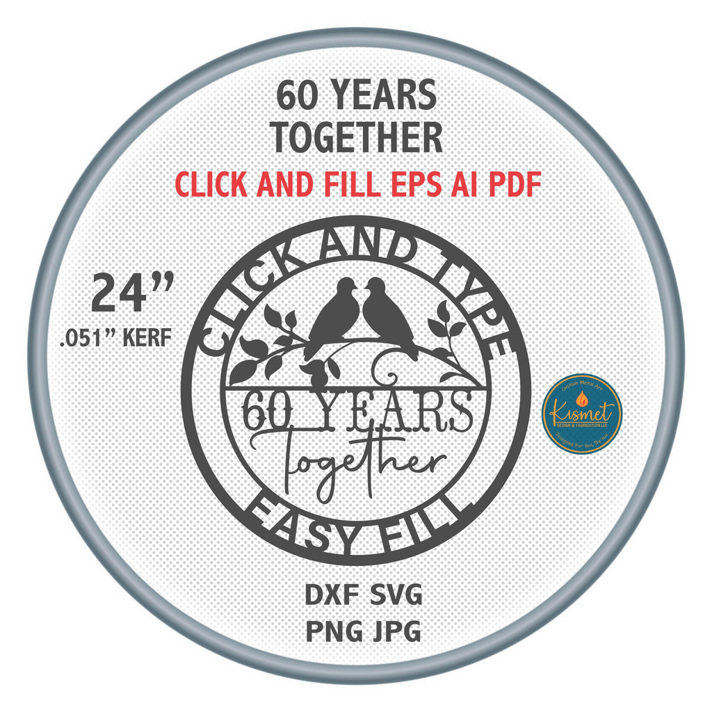 60 Years Together Love Birds Sign DXF/SVG design preview with file details