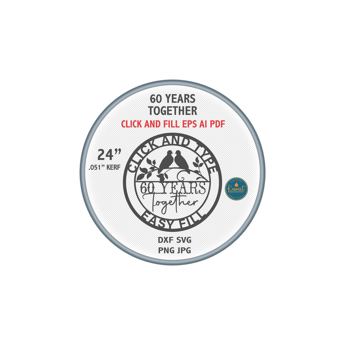 60 Years Together Love Birds Sign DXF/SVG design preview with file details (photo 4)