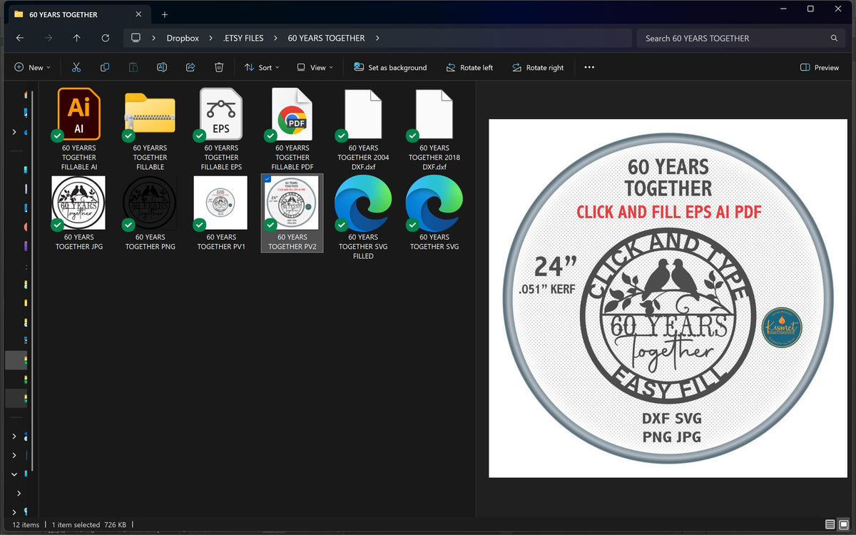 60 Years Together Love Birds Sign vector paths in design software