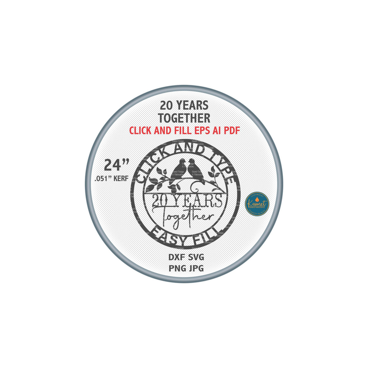 20th Anniversary Love Birds Sign DXF/SVG design preview with file details (photo 4)