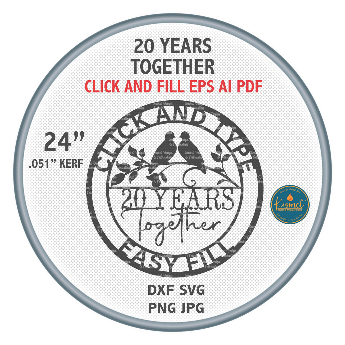20th Anniversary Love Birds Sign DXF/SVG design preview with file details