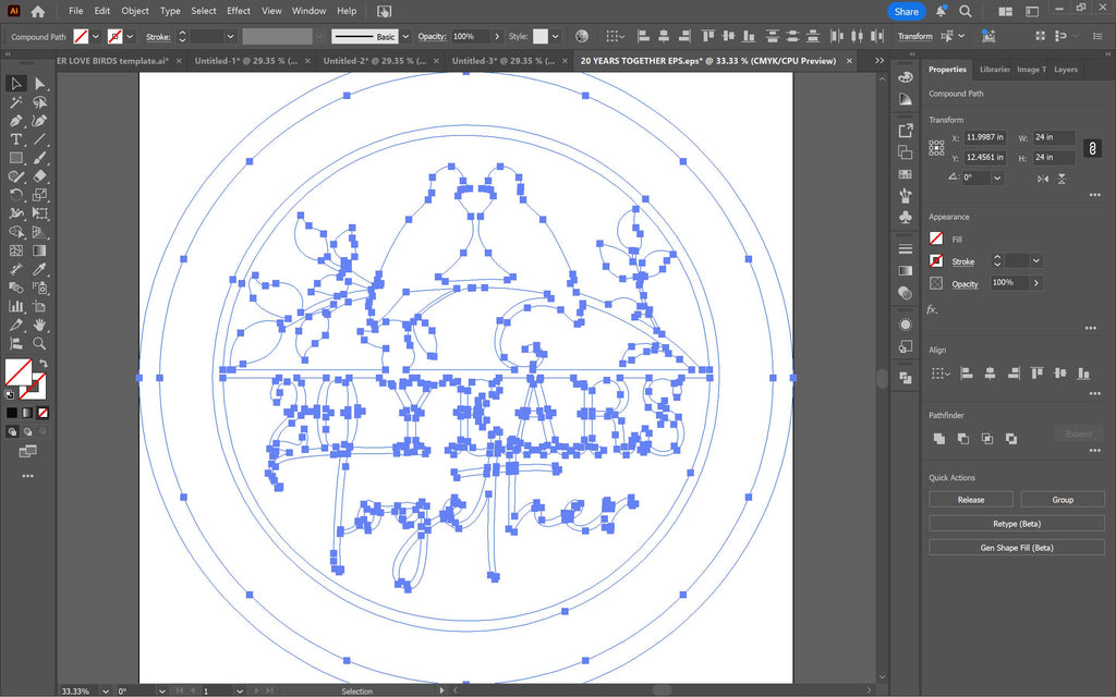 20th Anniversary Love Birds Sign vector paths in design software (photo 9)