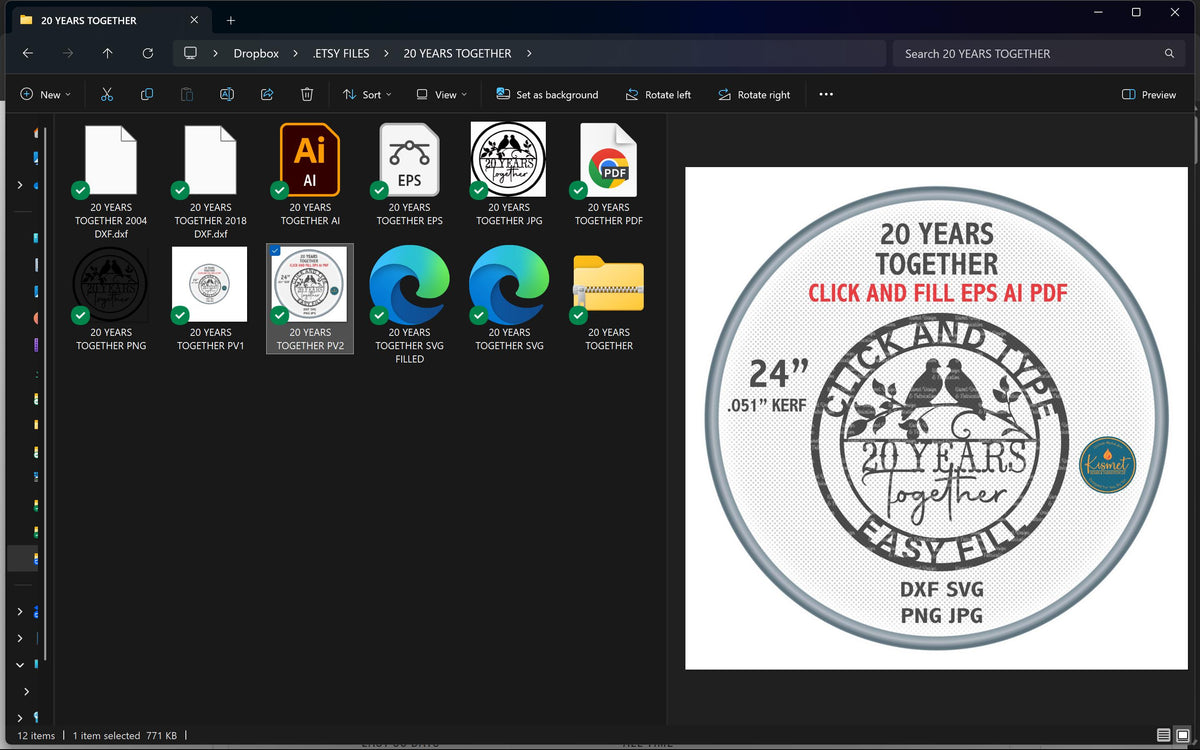 20th Anniversary Love Birds Sign vector paths in design software