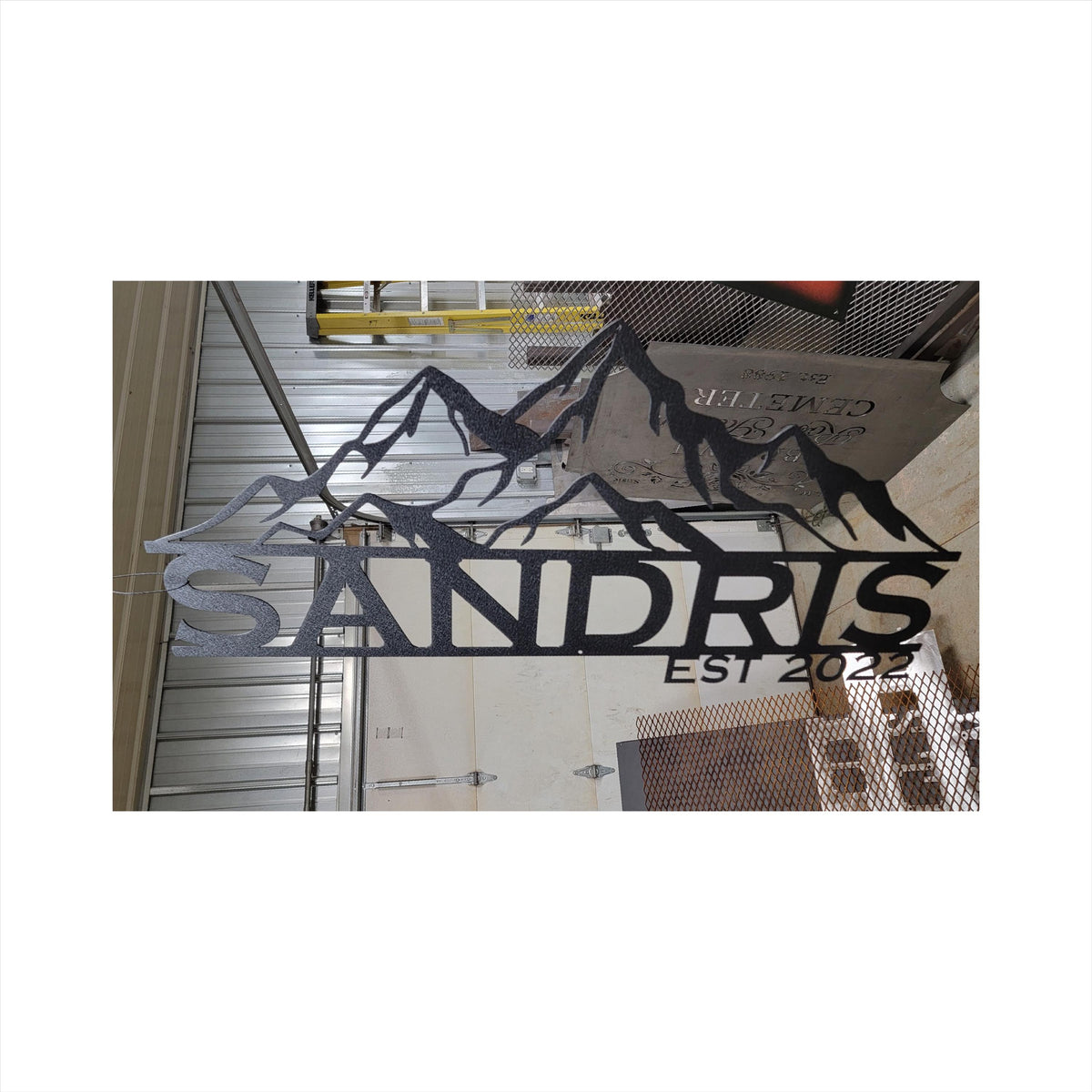 Mountain Range Custom Name Sign finished metal example