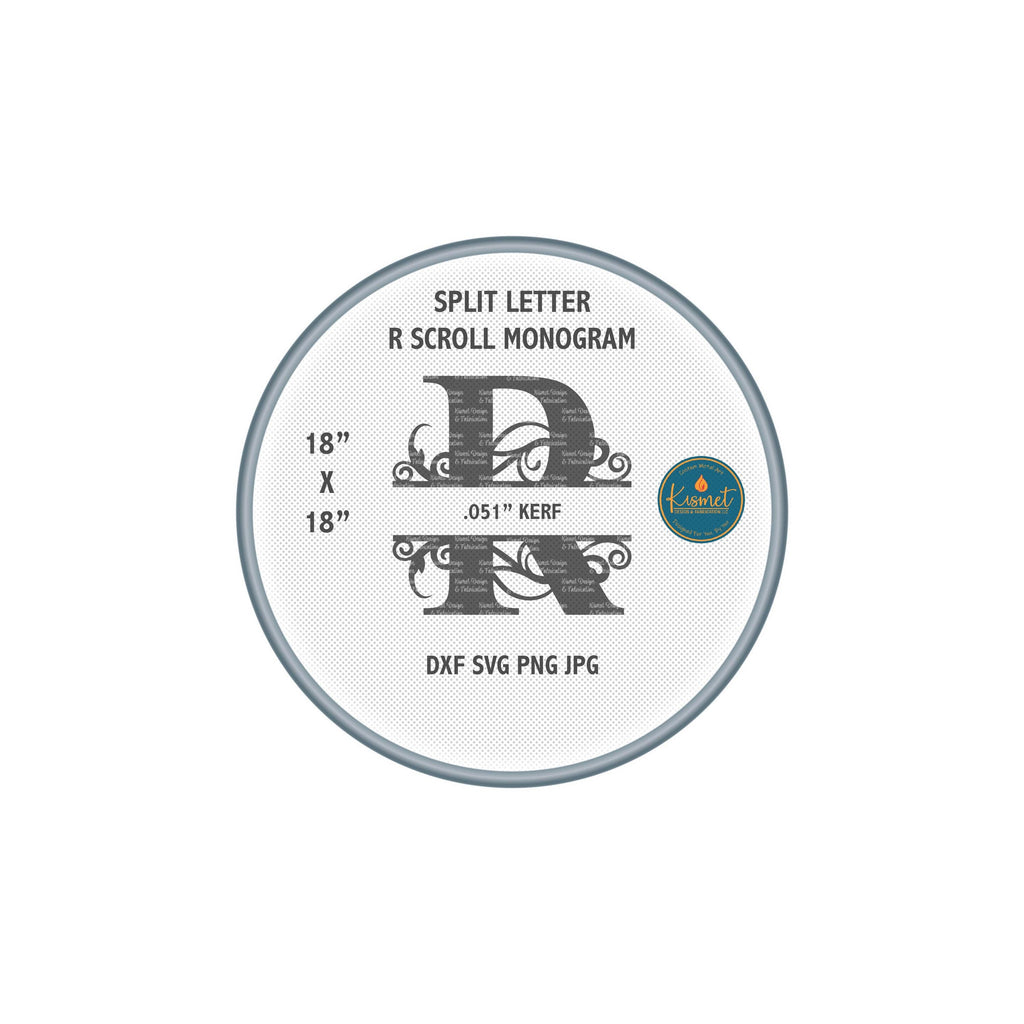 Scroll Serif Split Letter R Monogram DXF/SVG design preview with file details (photo 2)