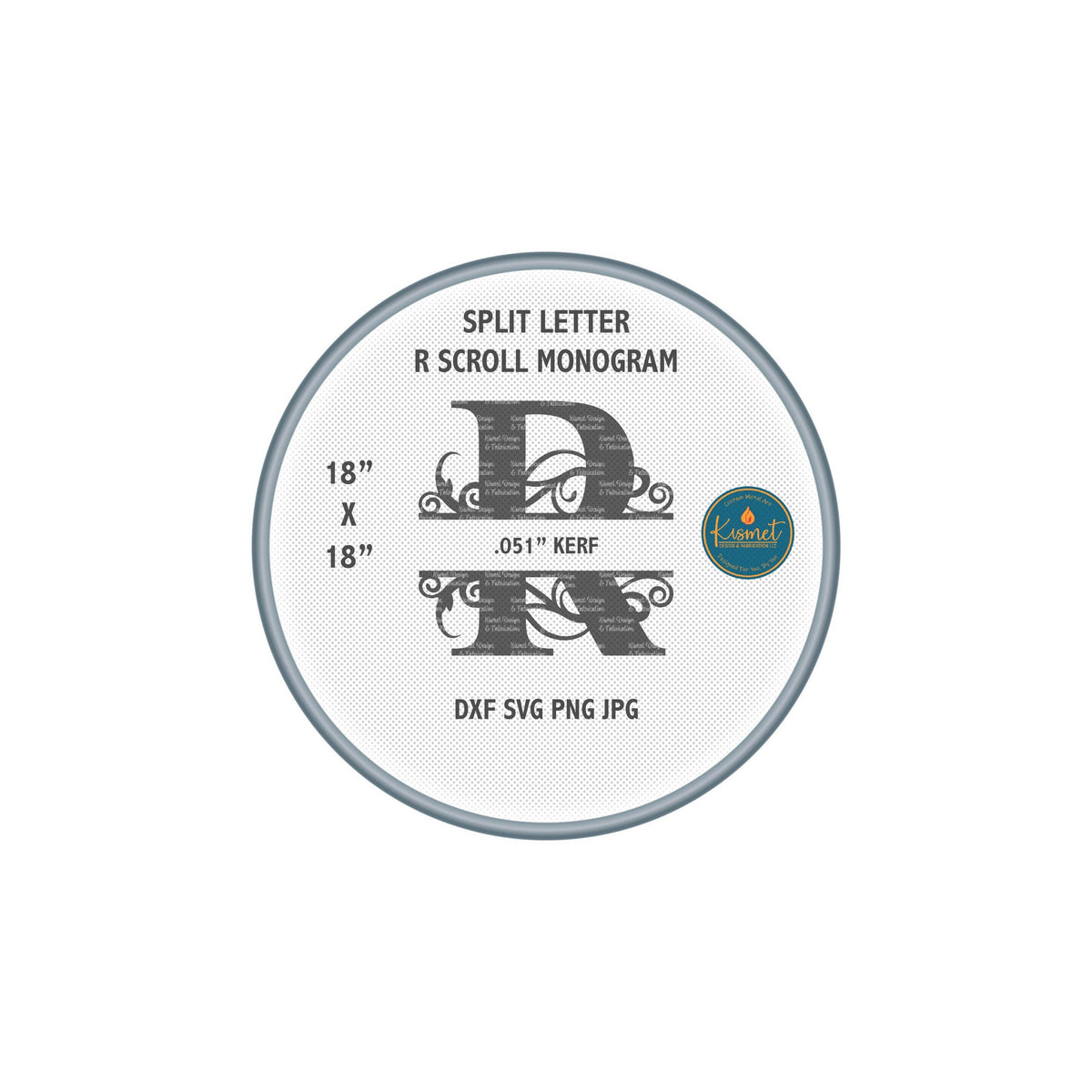 Scroll Serif Split Letter R Monogram DXF/SVG design preview with file details (photo 2)
