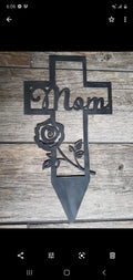 Mom Rose Cross Memorial Stake and Sign finished metal example