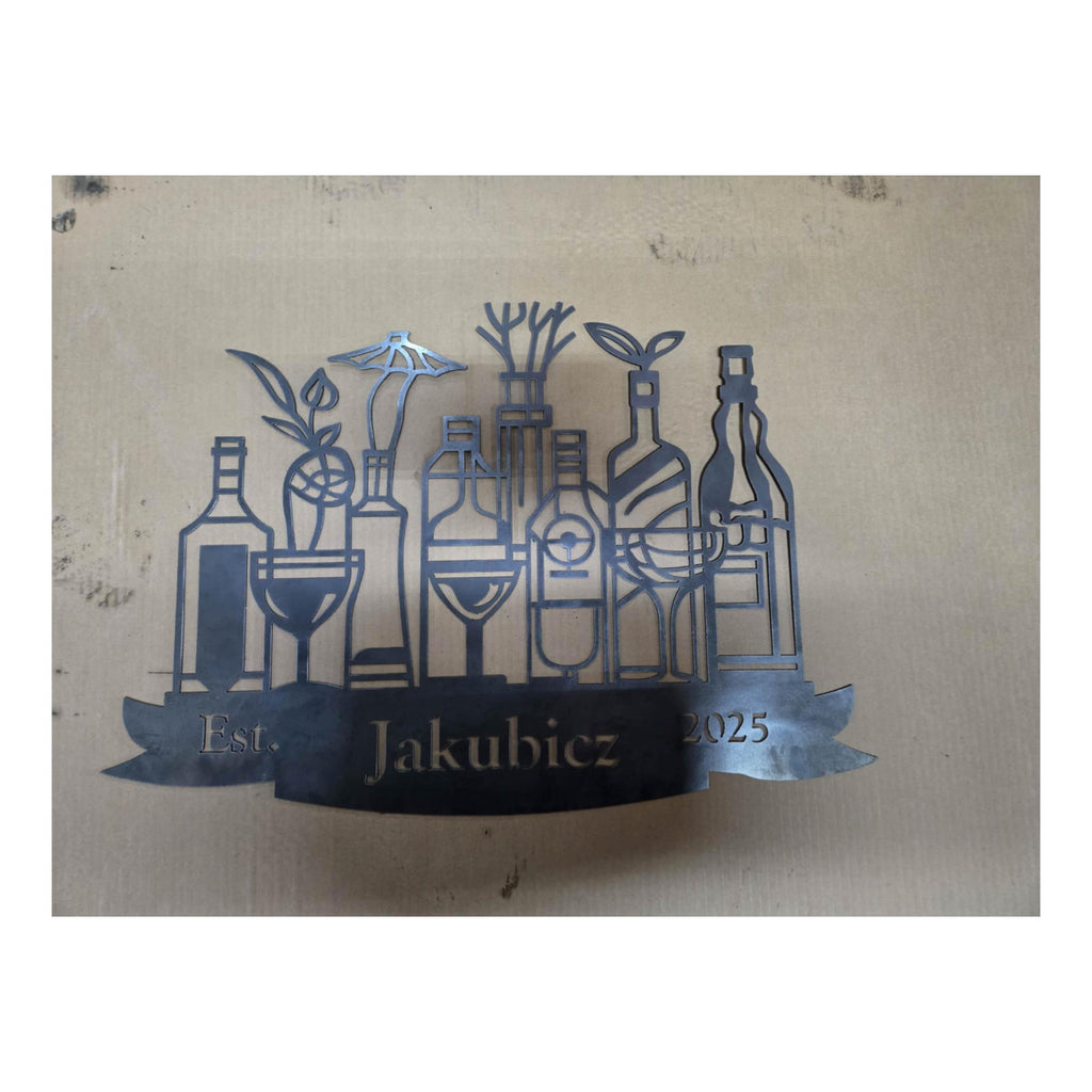 Liquor Bottles Personalized Bar Sign finished metal example