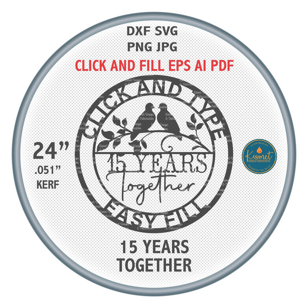15th Anniversary Sign DXF/SVG design preview with file details