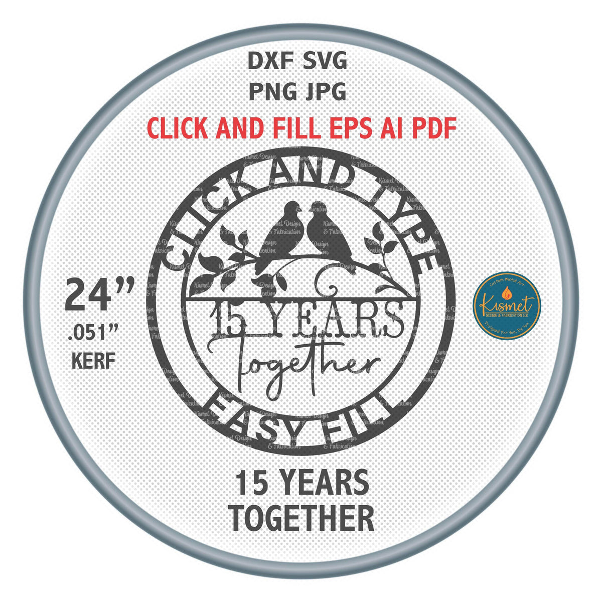 15th Anniversary Sign DXF/SVG design preview with file details