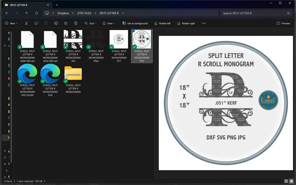 Scroll Serif Split Letter R Monogram vector paths in design software (photo 8)