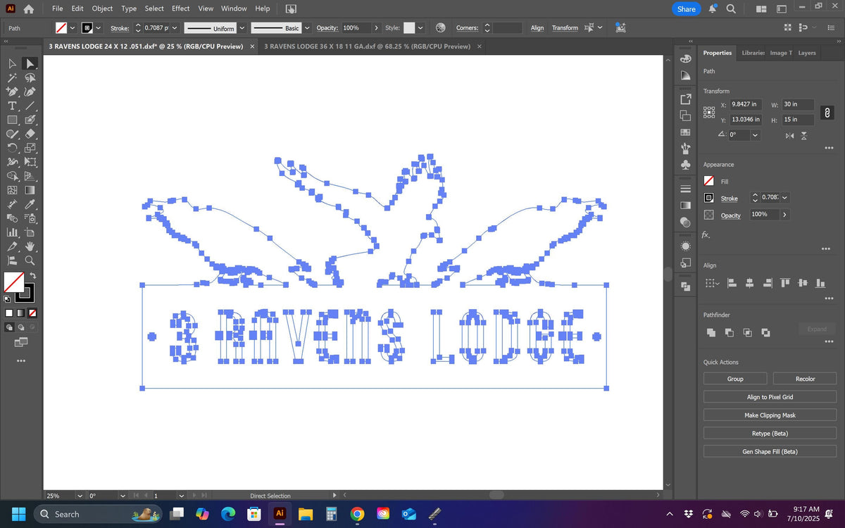 Three Ravens Lodge vector paths in design software (photo 5)