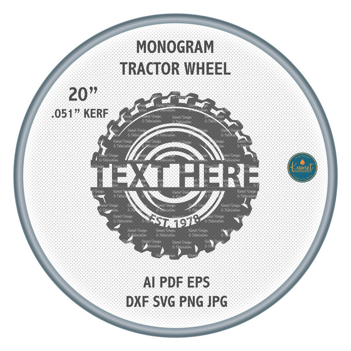 Tractor Tire Monogram DXF/SVG design preview with file details