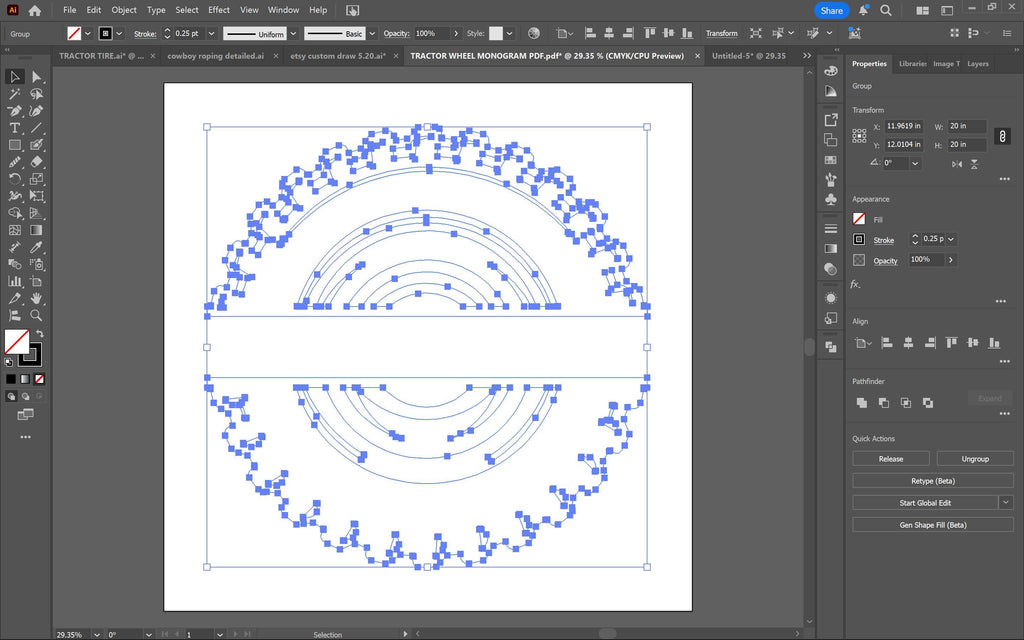 Tractor Tire Monogram vector paths in design software (photo 8)