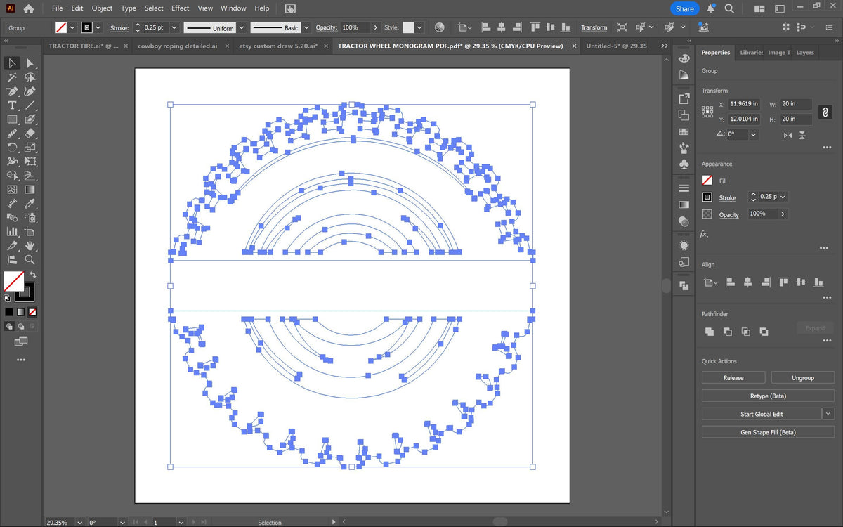 Tractor Tire Monogram vector paths in design software (photo 8)