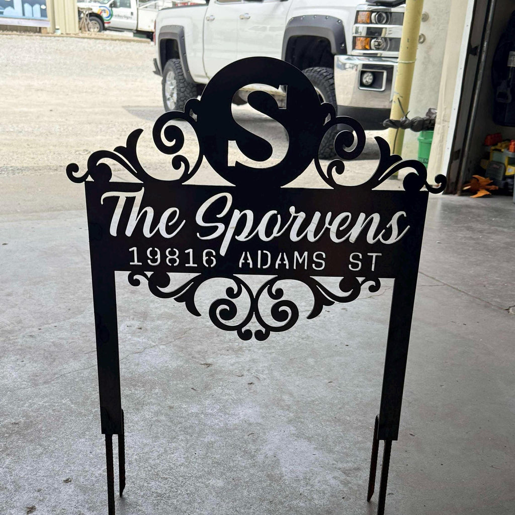 A–Z Monogram Yard Signs finished metal example