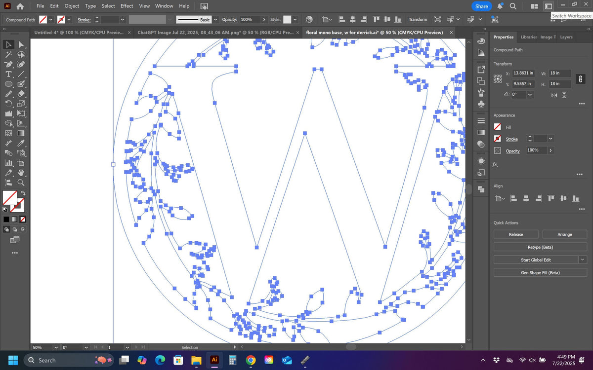 W Vine Ring Monogram vector paths in design software (photo 7)