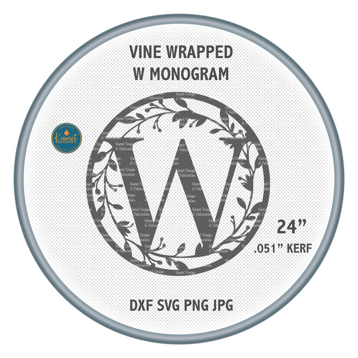 W Vine Ring Monogram DXF/SVG design preview with file details