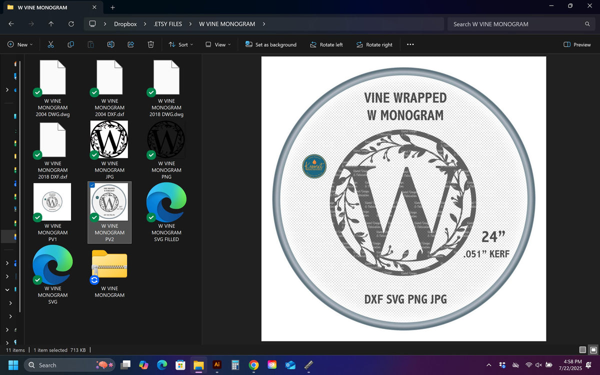 W Vine Ring Monogram vector paths in design software