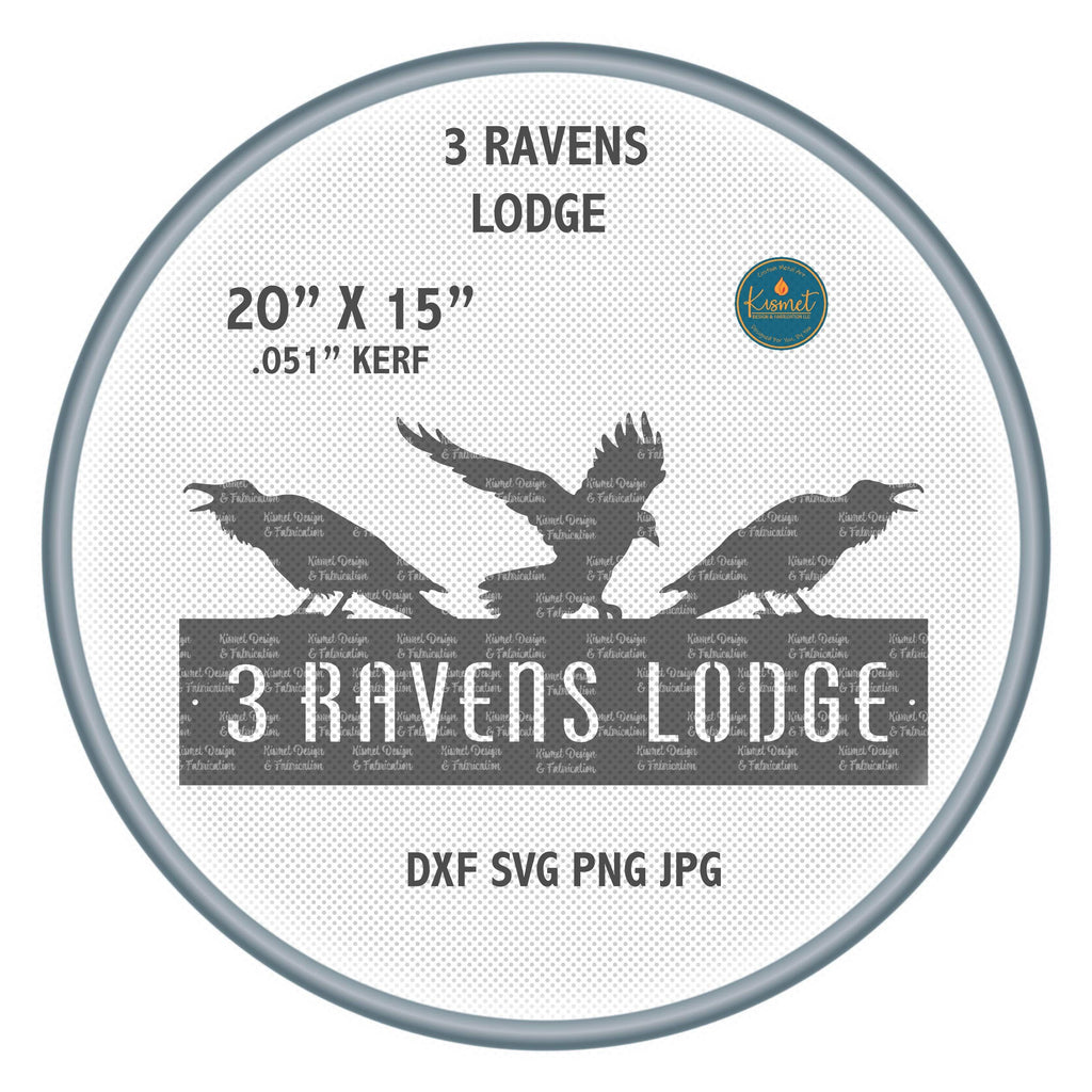 Three Ravens Lodge DXF/SVG design preview with file details