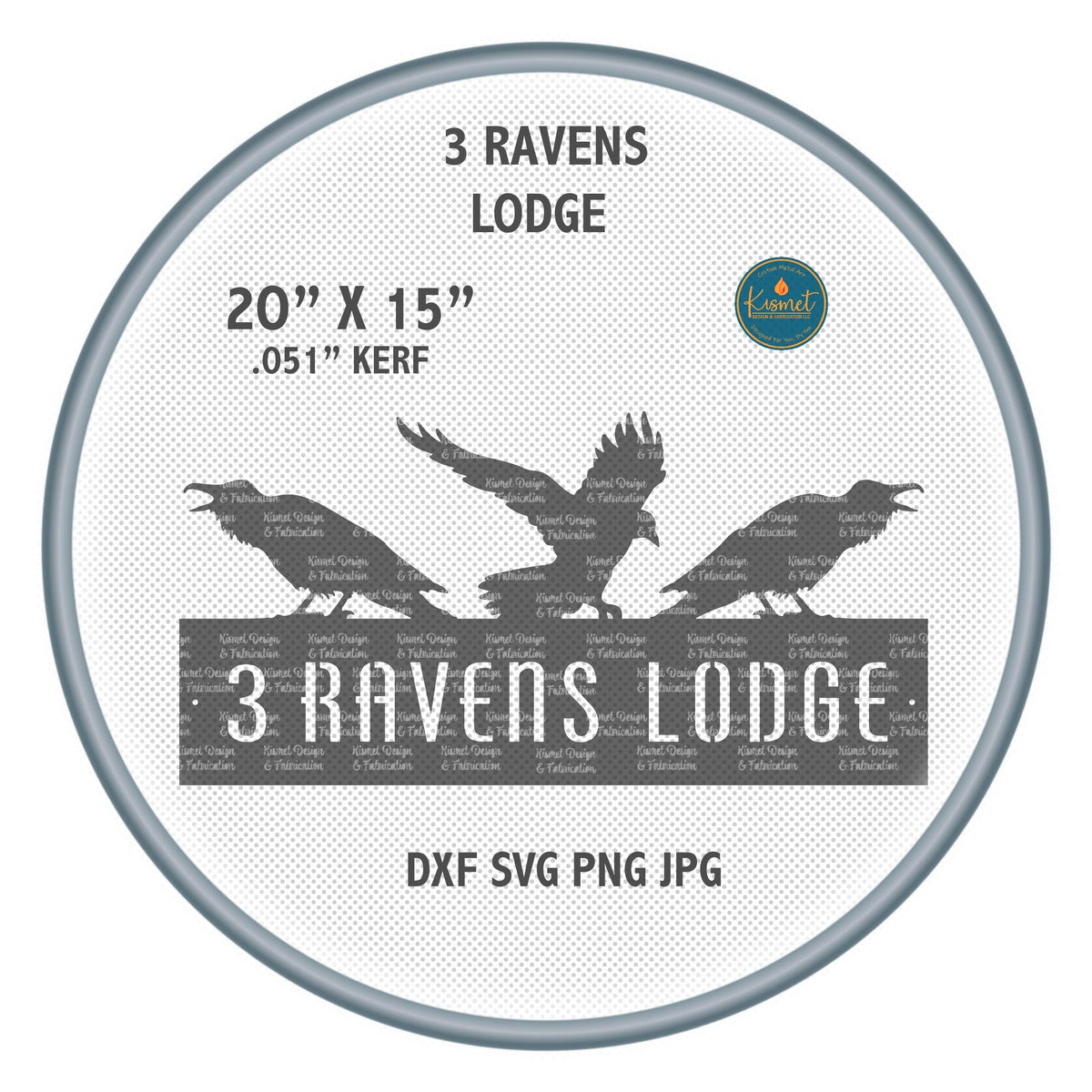 Three Ravens Lodge DXF/SVG design preview with file details