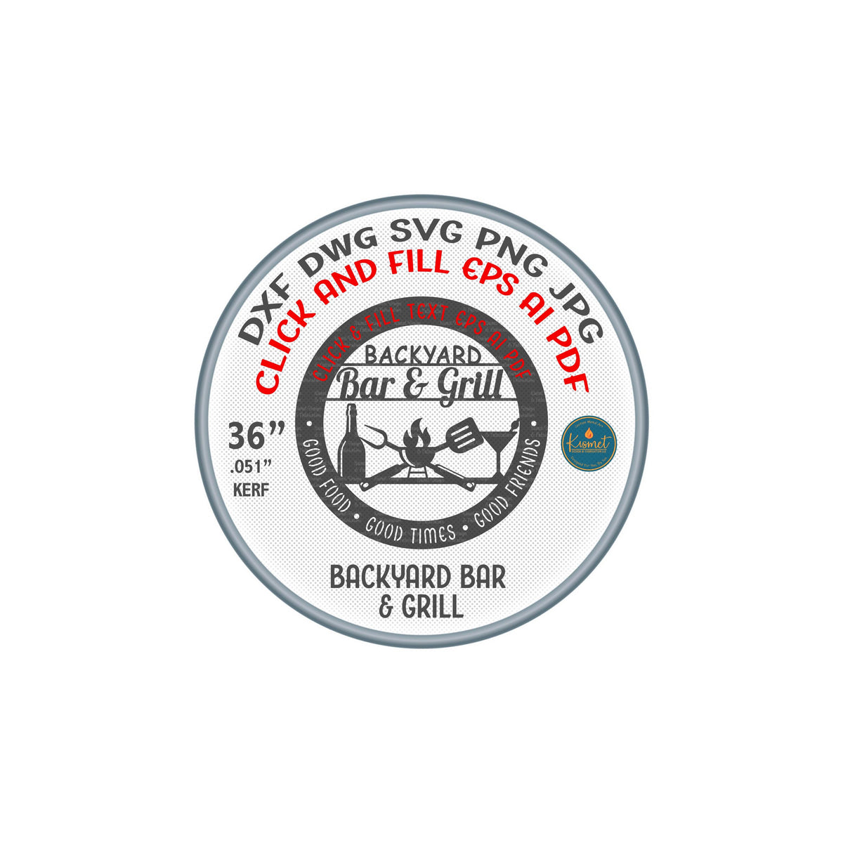 Backyard Bar and Grill Round Sign DXF/SVG design preview with file details (photo 4)