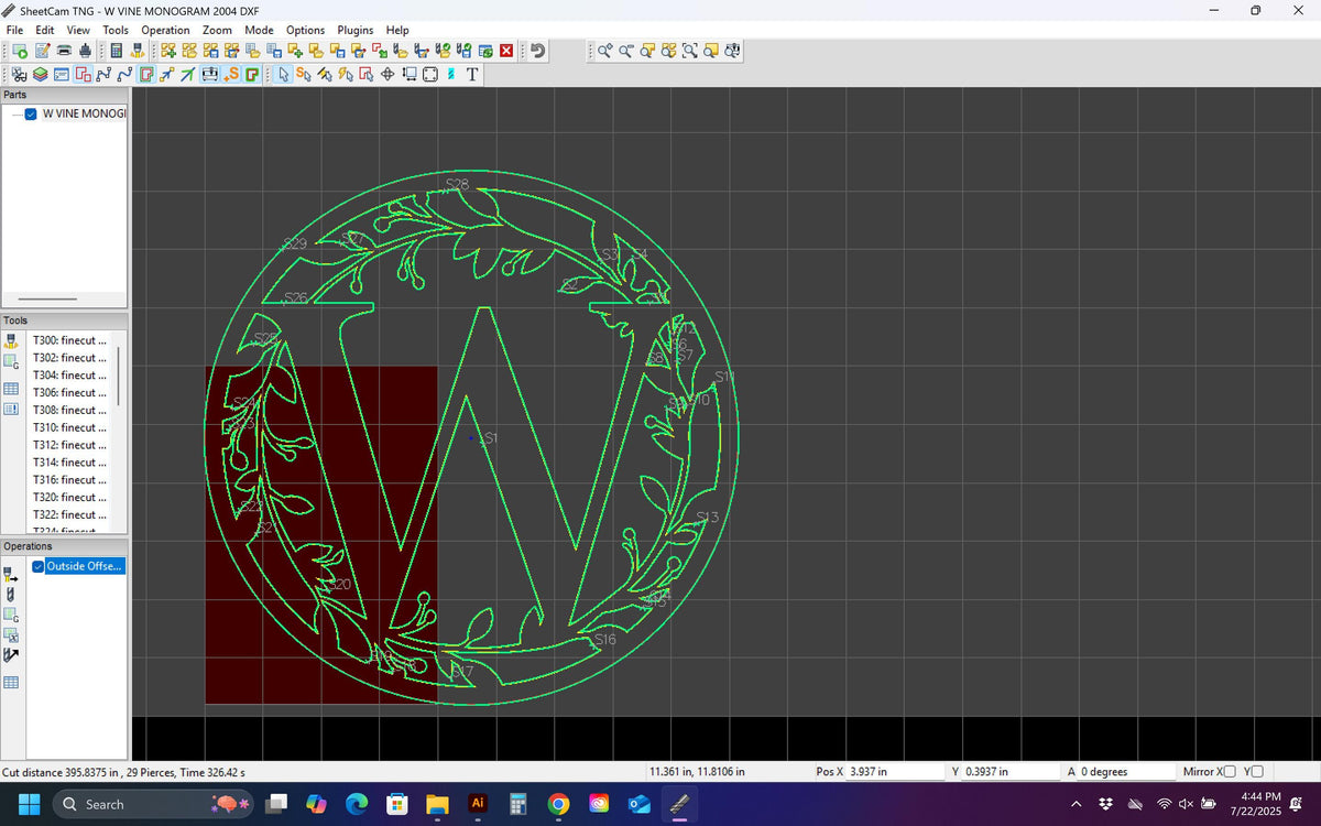 W Vine Ring Monogram vector paths in design software (photo 8)