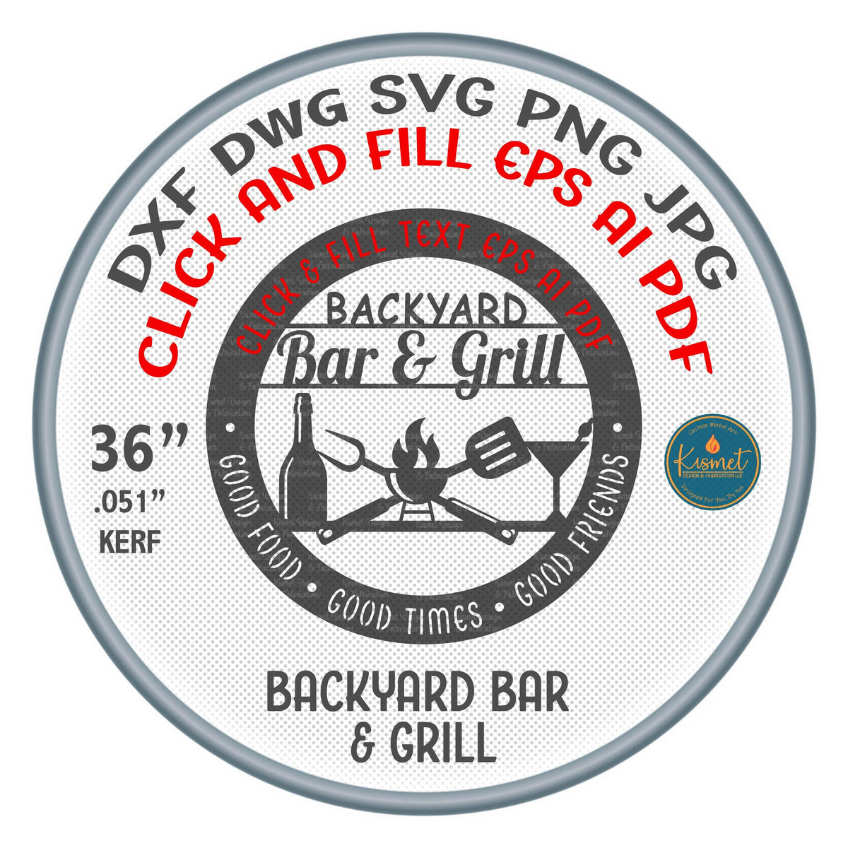 Backyard Bar and Grill Round Sign DXF/SVG design preview with file details (photo 5)