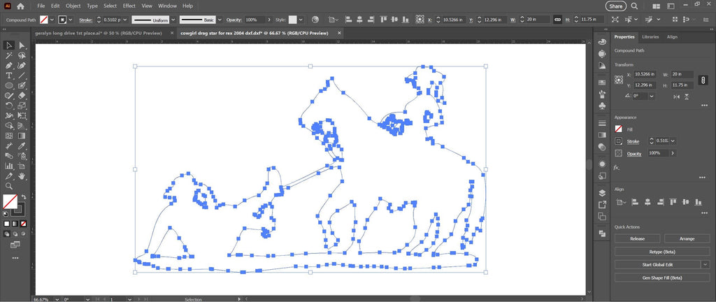 Cowgirl Dragging Rodeo Sign vector paths in design software (photo 5)