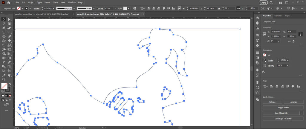 Cowgirl Dragging Rodeo Sign vector paths in design software (photo 6)