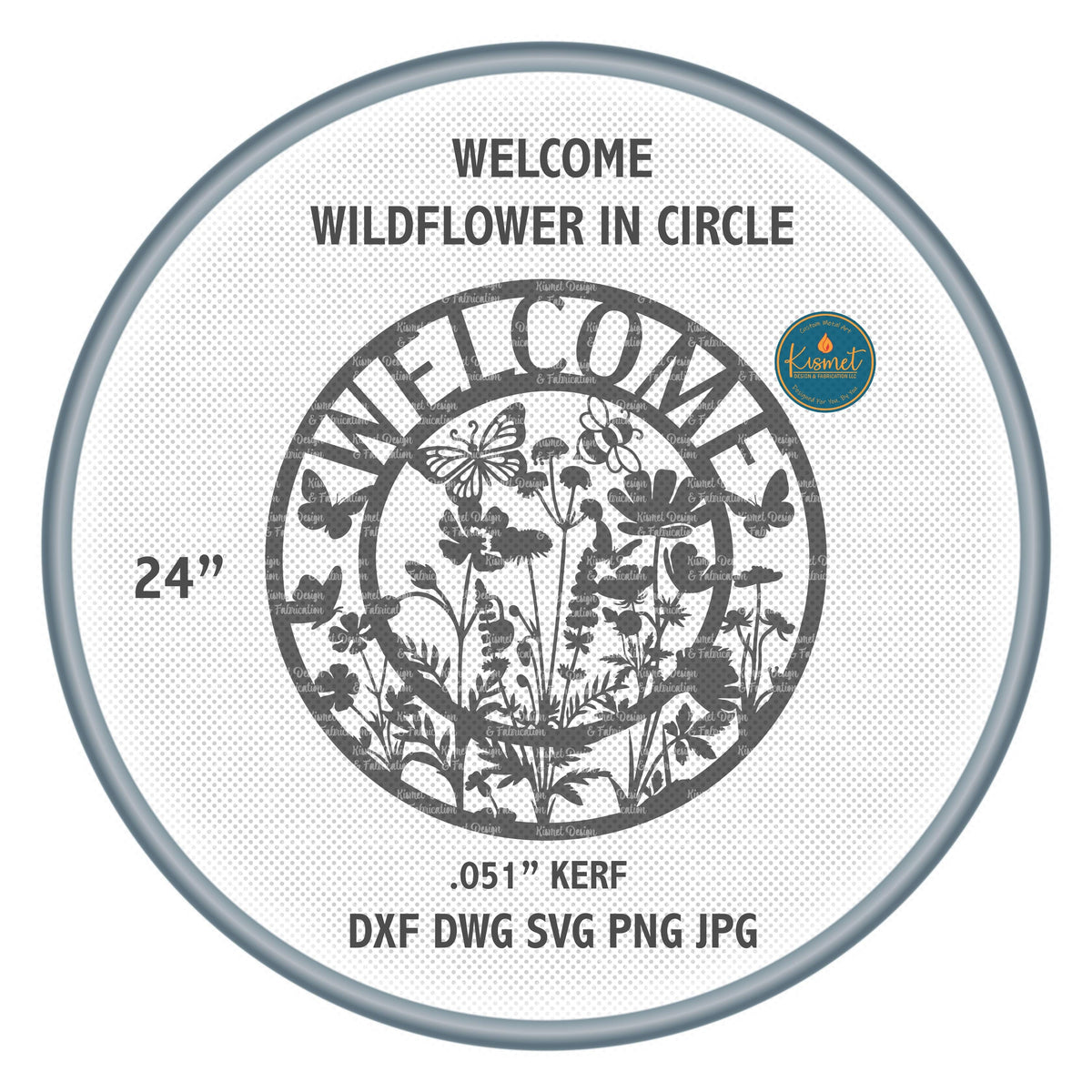 Wildflower Welcome Circle Sign DXF/SVG design preview with file details