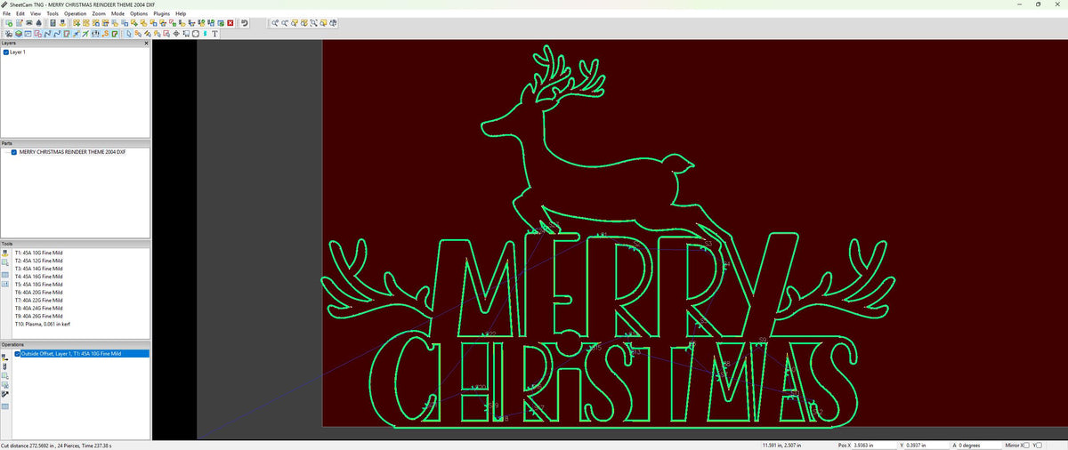 Leaping Reindeer Merry Christmas Sign vector paths in design software