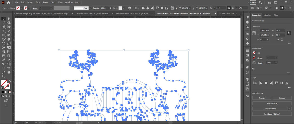 Merry Christmas Swirl Deer Sign vector paths in design software (photo 8)