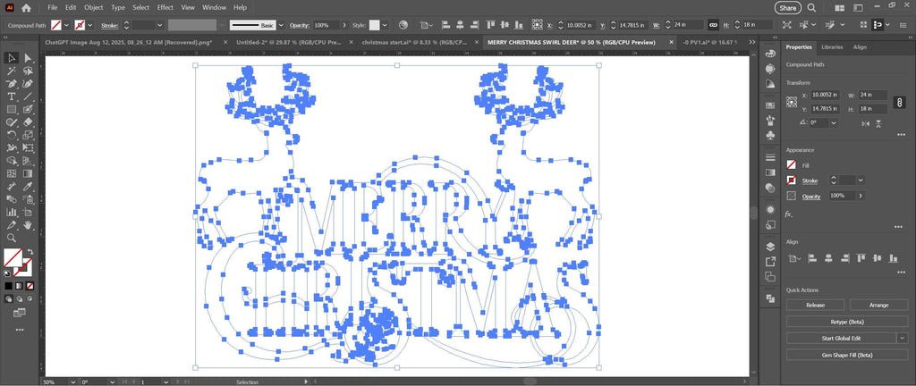 Merry Christmas Swirl Deer Sign vector paths in design software (photo 7)