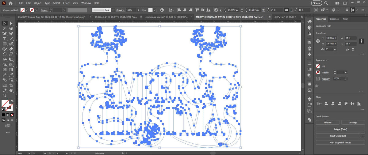Merry Christmas Swirl Deer Sign vector paths in design software (photo 7)