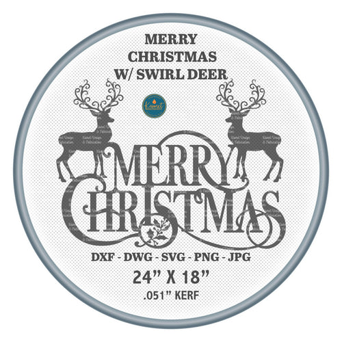 Merry Christmas Swirl Deer Sign DXF/SVG design preview with file details