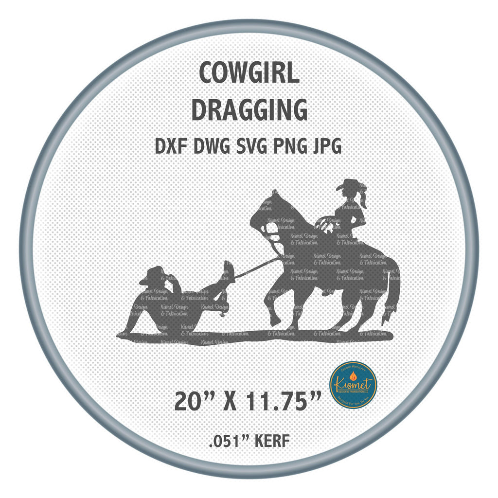 Cowgirl Dragging Rodeo Sign DXF/SVG design preview with file details