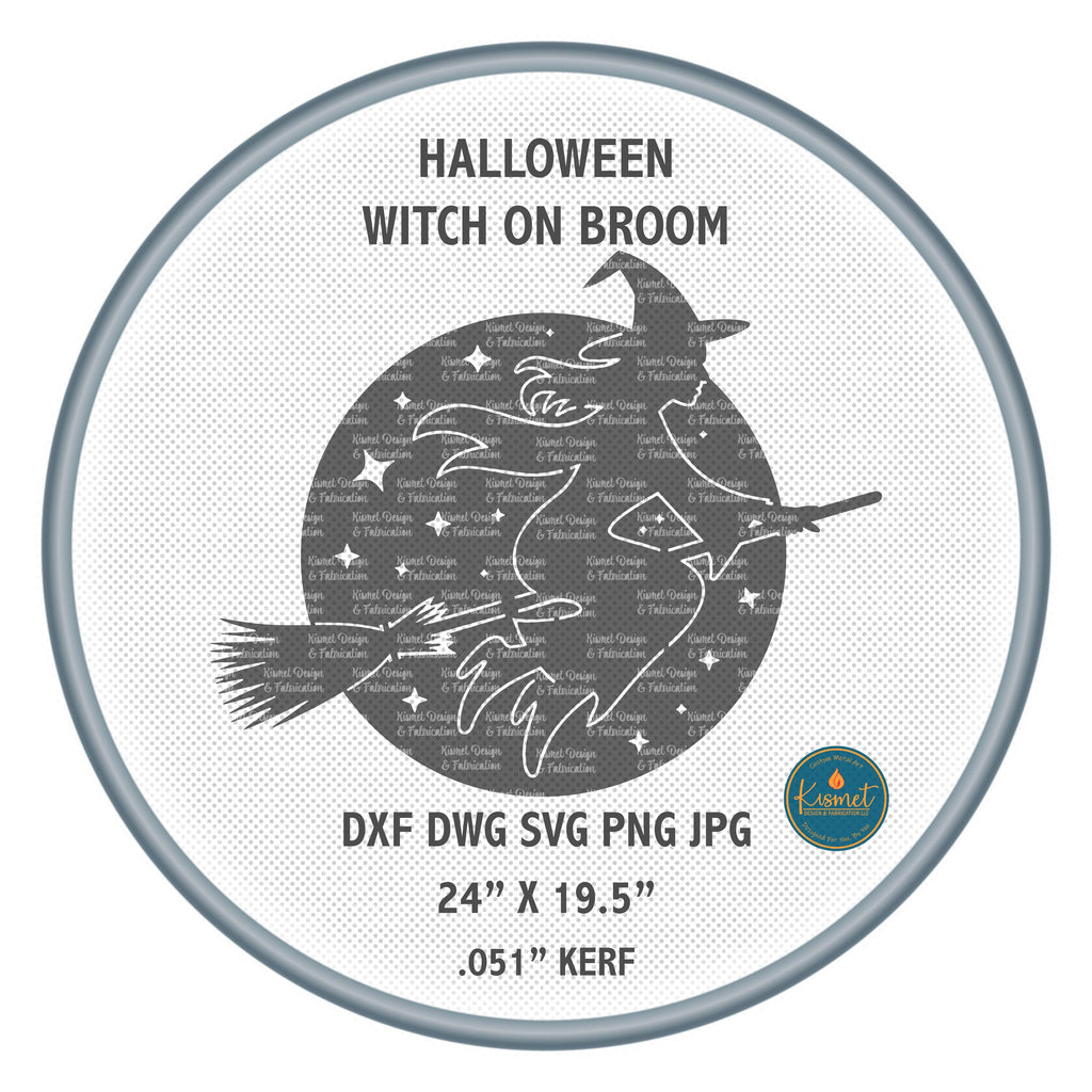 Halloween Witch on Broomstick DXF/SVG design preview with file details
